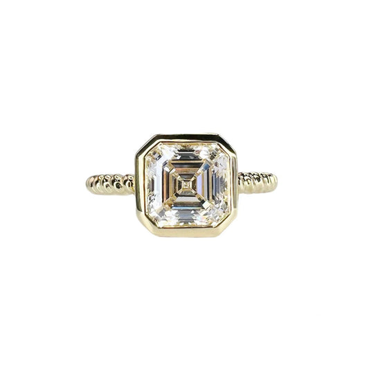 Lab Grown Diamond Ring - 2 Carat Asscher Cut Bezel Set Solitaire 14K Solid Gold