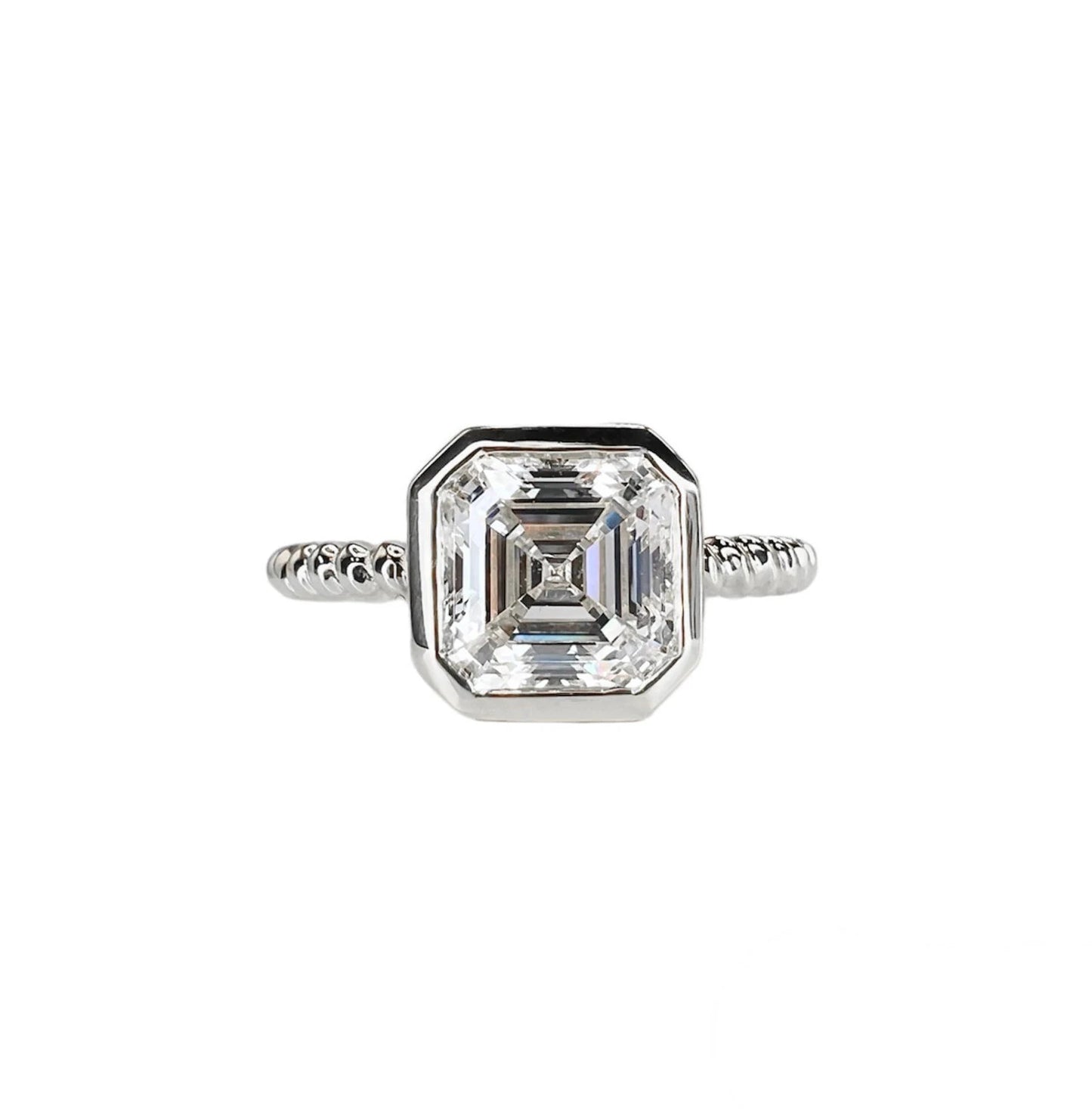 Lab Grown Diamond Ring - 2 Carat Asscher Cut Bezel Set Solitaire 14K Solid Gold