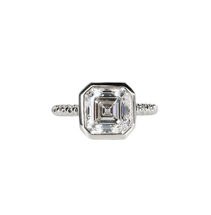 Lab Grown Diamond Ring - 2 Carat Asscher Cut Bezel Set Solitaire 14K Solid Gold