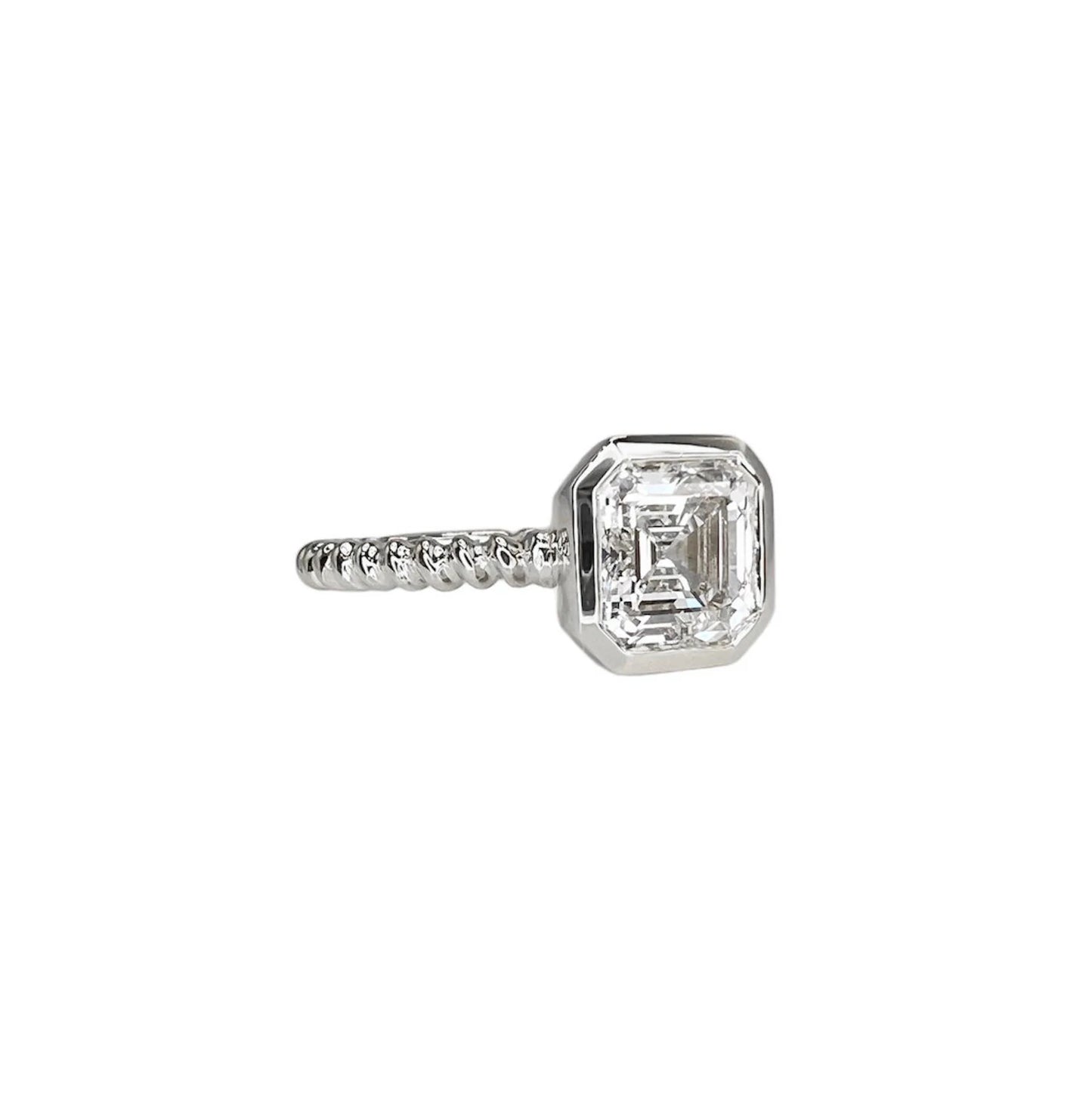 Lab Grown Diamond Ring - 2 Carat Asscher Cut Bezel Set Solitaire 14K Solid Gold