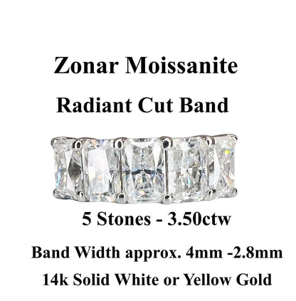 Radiant Cut Moissanite Wedding Band, Five Stone Radiant Cut Moissanite Anniversary Ring For Her, 14k White Gold Moissanite Ladies Band #7101