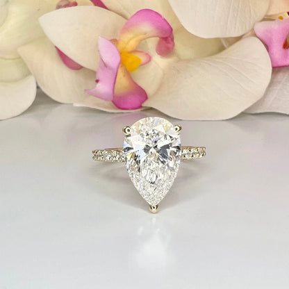 2.50 Carat Pear Lab Grown Diamond Engagement Ring 14k Gold Hidden Halo, IGI Certified #7985