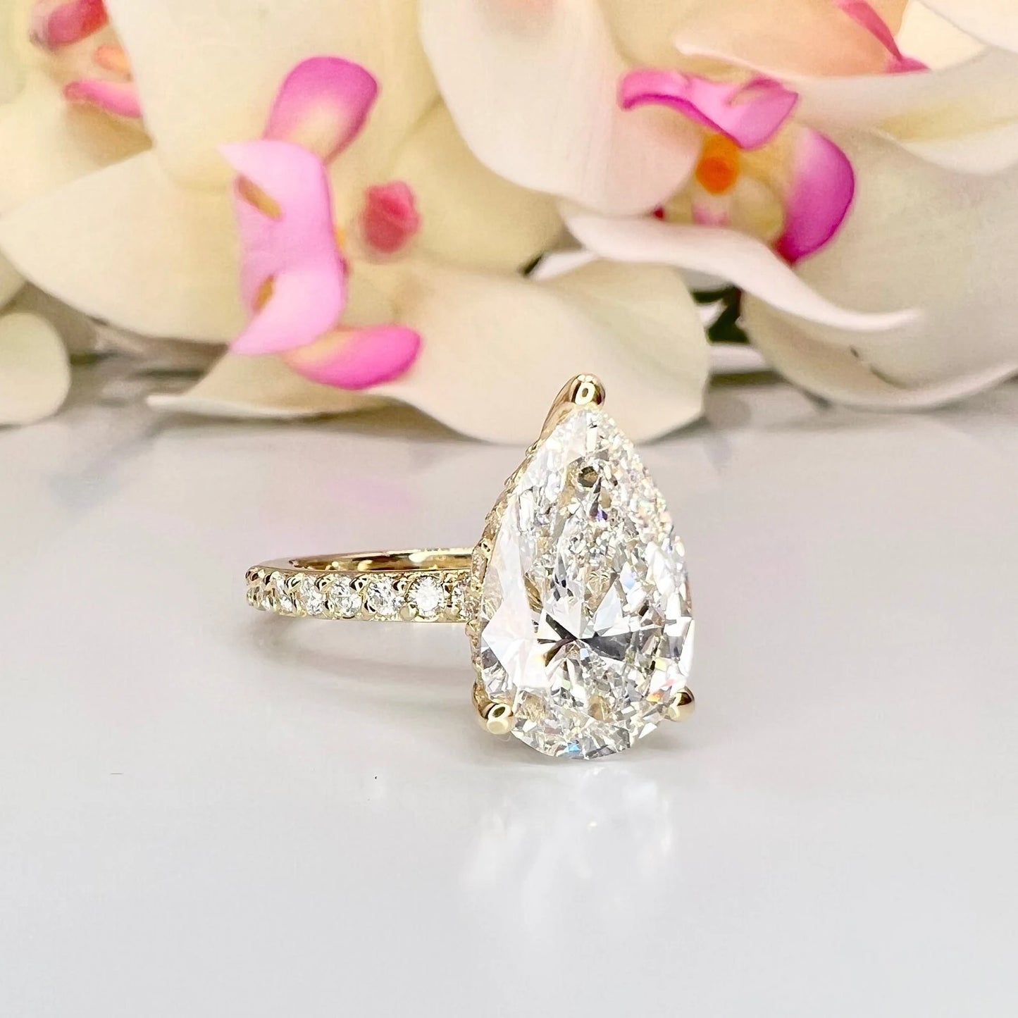 2.50 Carat Pear Lab Grown Diamond Engagement Ring 14k Gold Hidden Halo, IGI Certified #7985