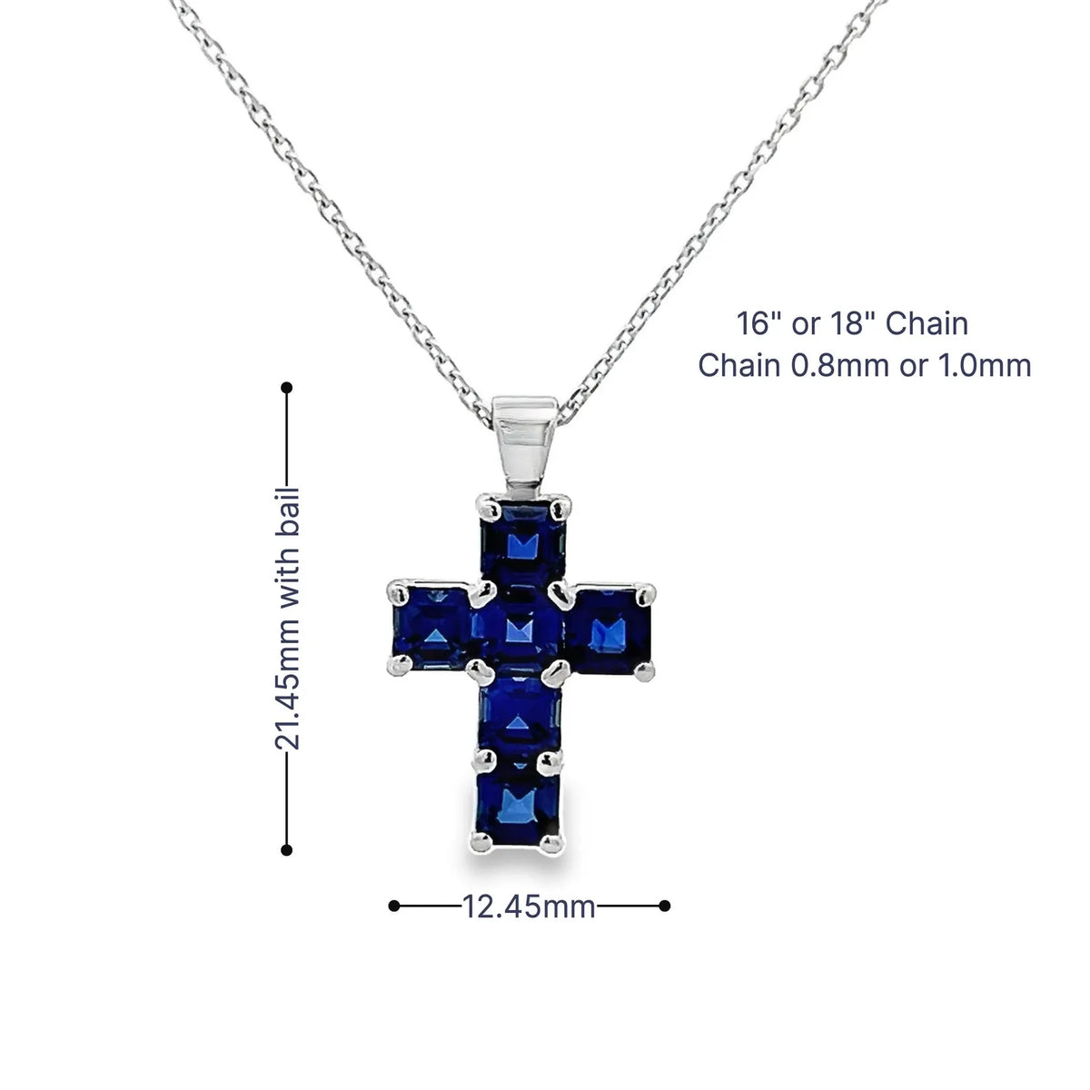 Cross Necklace With Blue Sapphire Stone For Girls, Sapphire Necklace, 14K White Gold, Gold Cross Necklace For Women, Cross Pendant