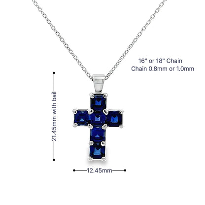 Cross Necklace With Blue Sapphire Stone For Girls, Sapphire Necklace, 14K White Gold, Gold Cross Necklace For Women, Cross Pendant