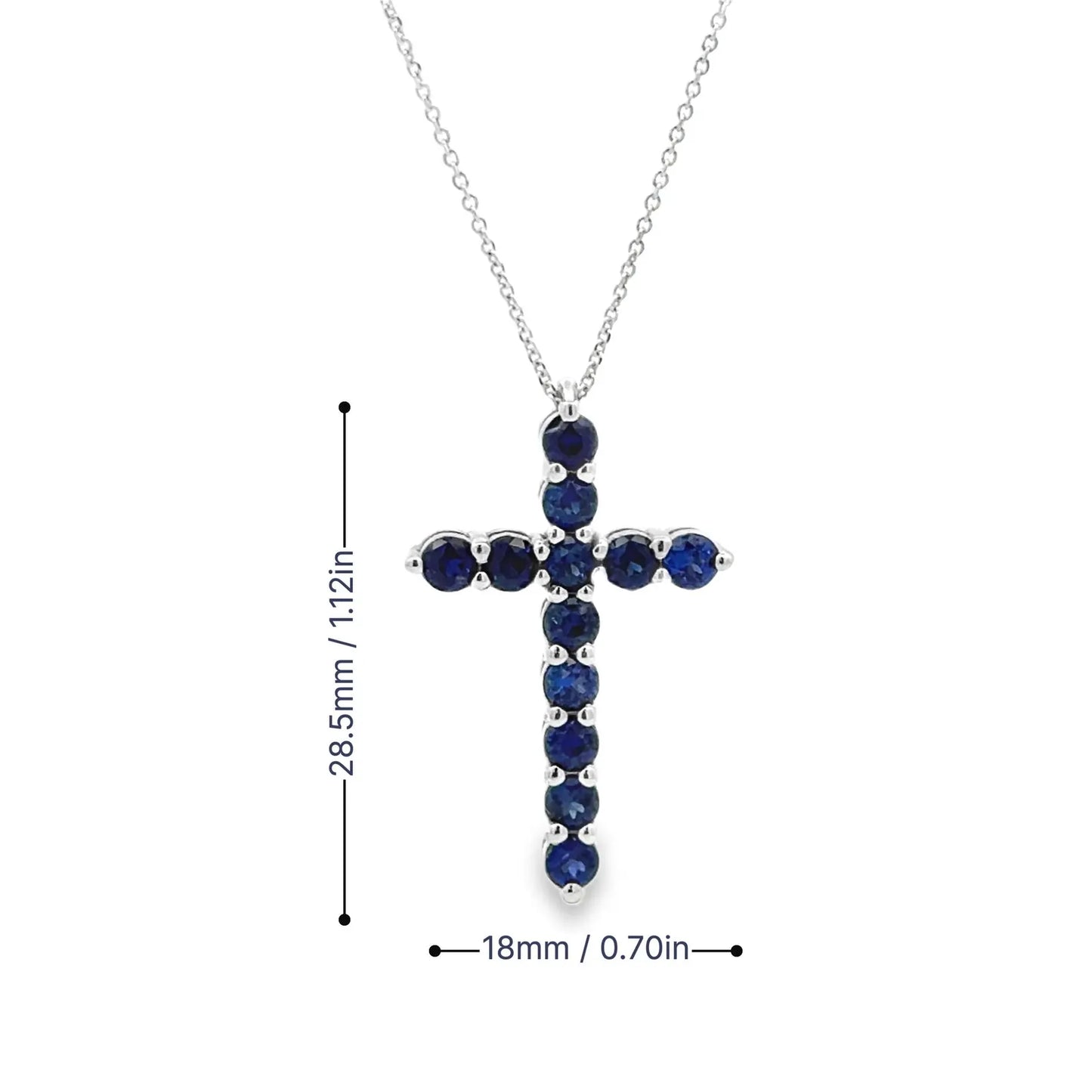 Cross Necklace / Round Blue sapphire Necklace / Pendants / 14k White Gold