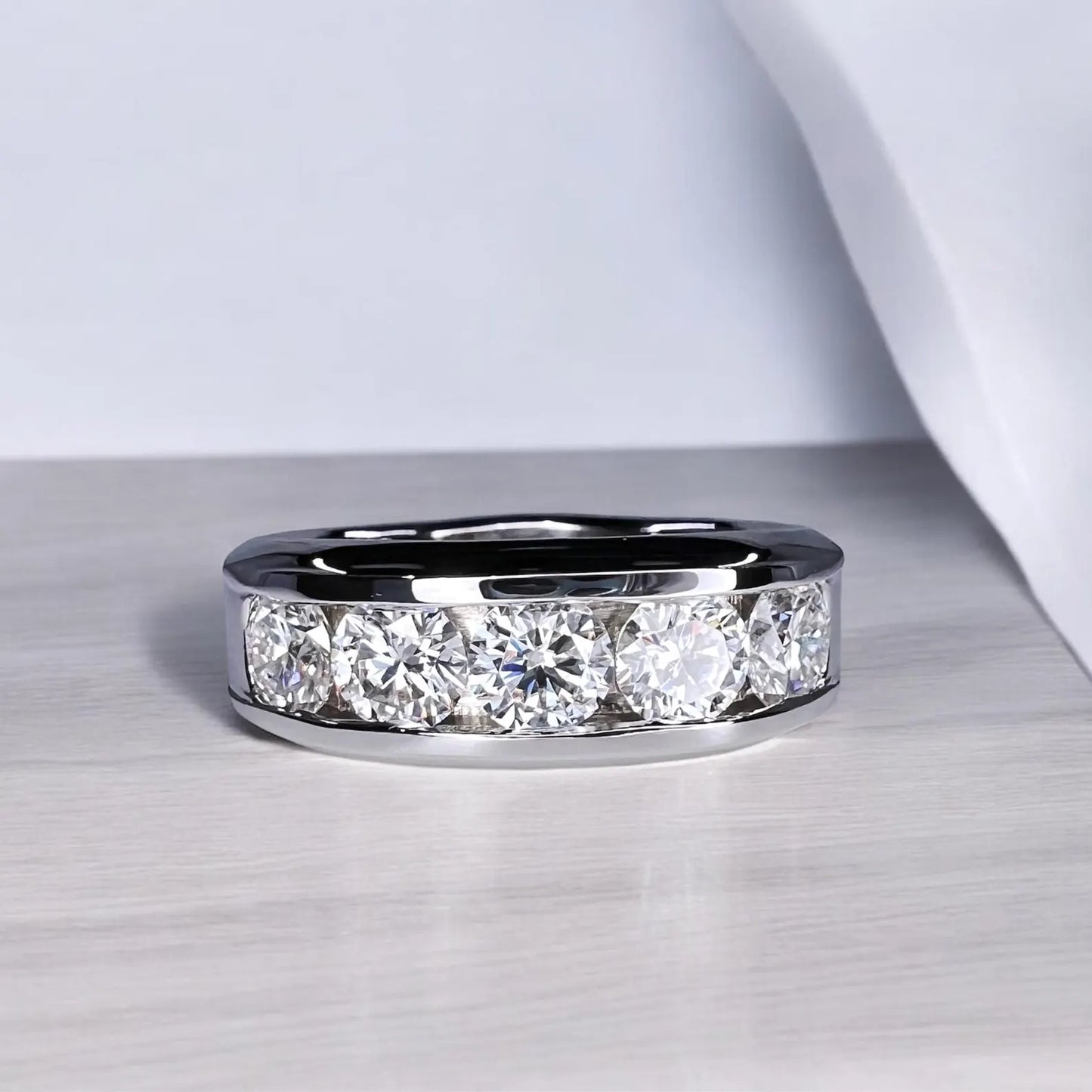 Mens Moissanite Wedding Band Yellow Gold Five Stone Moissanite Wedding Band Unique Mens Band Moissanite Anniversary Band Ring For Men  #7381