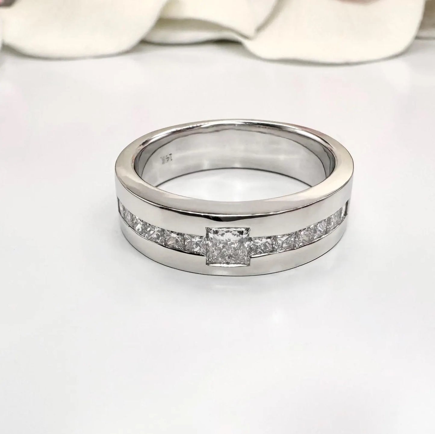 Mens Diamond Wedding Band Unique 14K solid Gold , Princess Cut Lab Diamond Mens Band #8650
