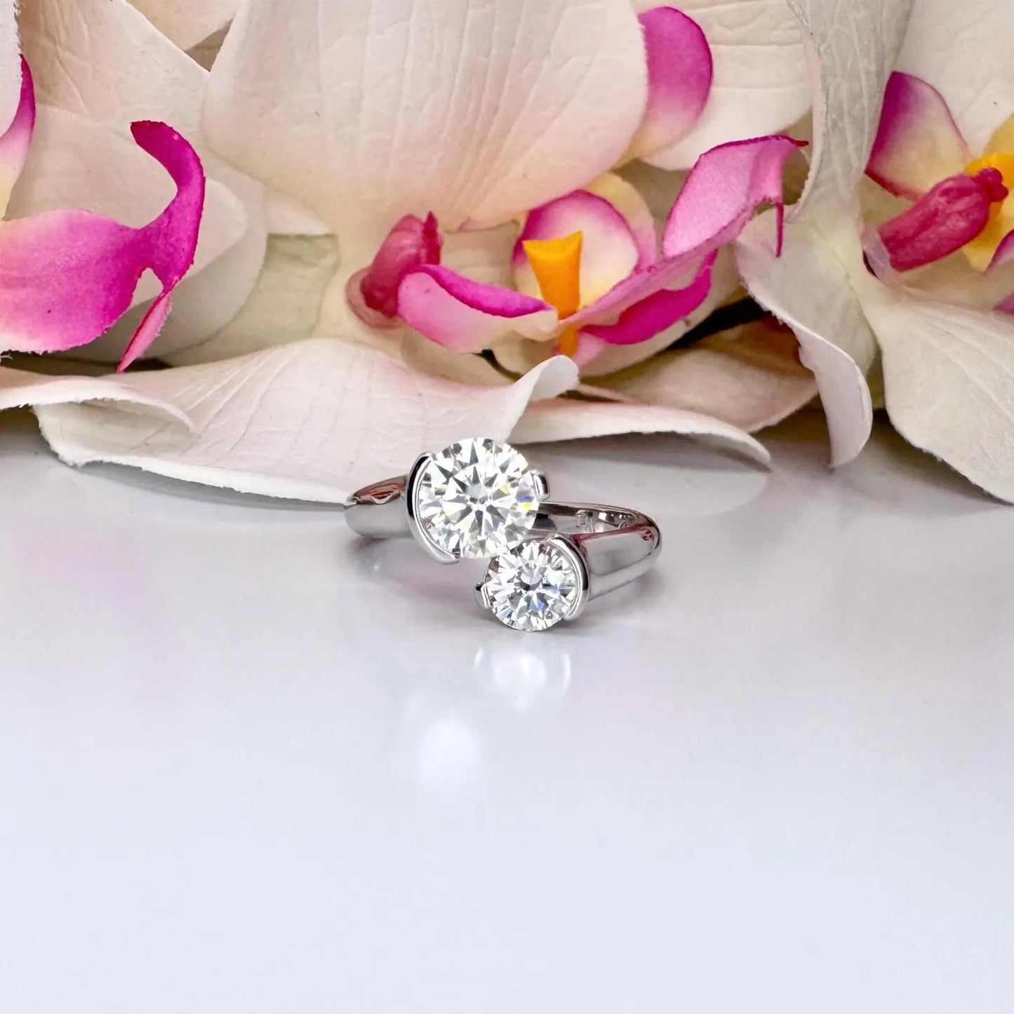 Lab Grown Diamond Ring 1.5 Carat 14k Solid Gold Two Stone Round Cut Twist Band