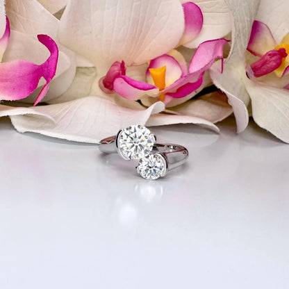 Lab Grown Diamond Ring 1.5 Carat 14k Solid Gold Two Stone Round Cut Twist Band