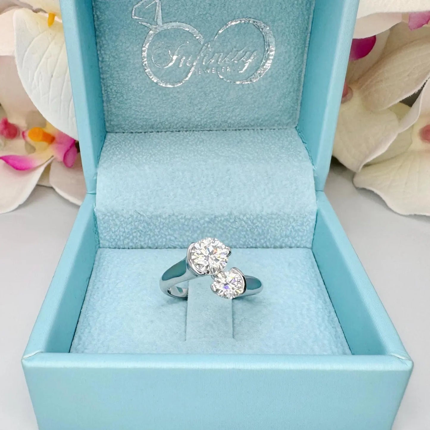 Lab Grown Diamond Ring 1.5 Carat 14k Solid Gold Two Stone Round Cut Twist Band