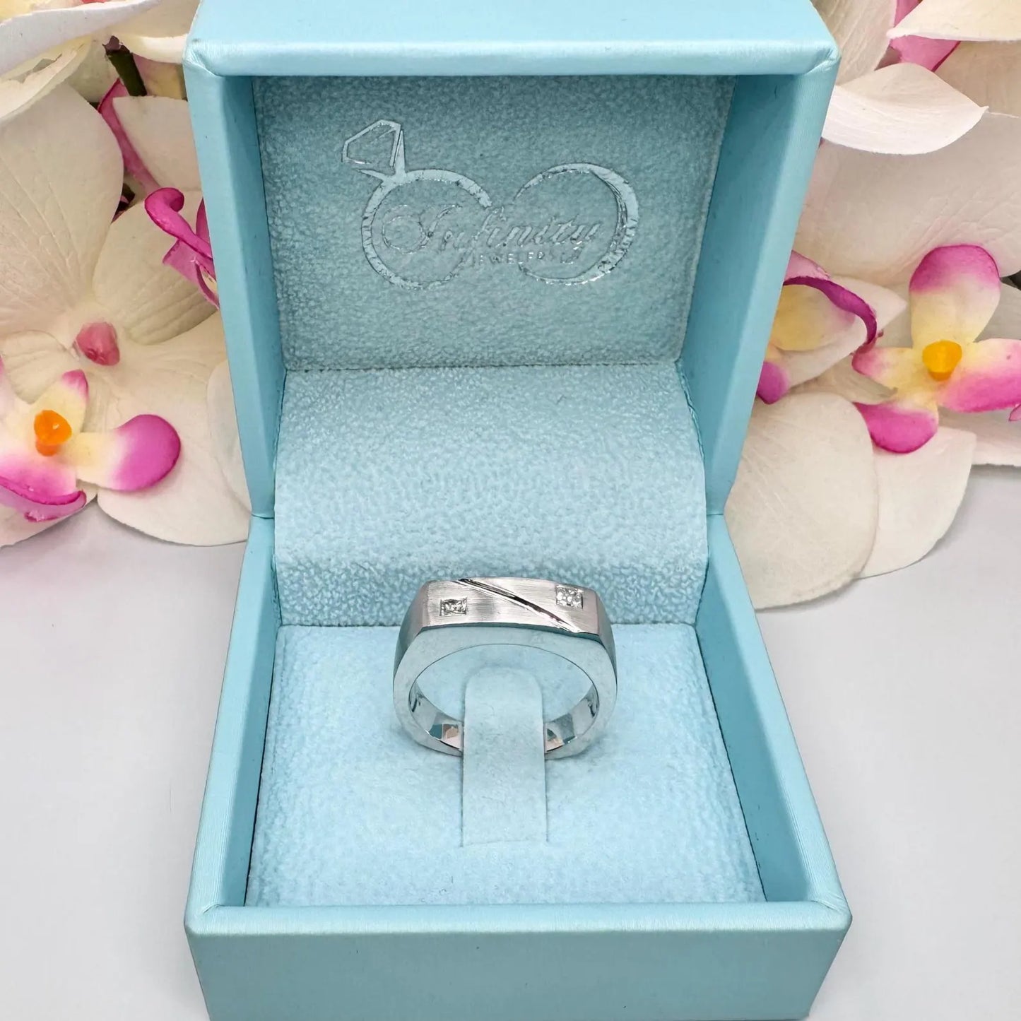 Men's Ring / Princess Cut Ring / Natural Dimond Ring / Gift Ideas For Him / 14k White Gold / #633