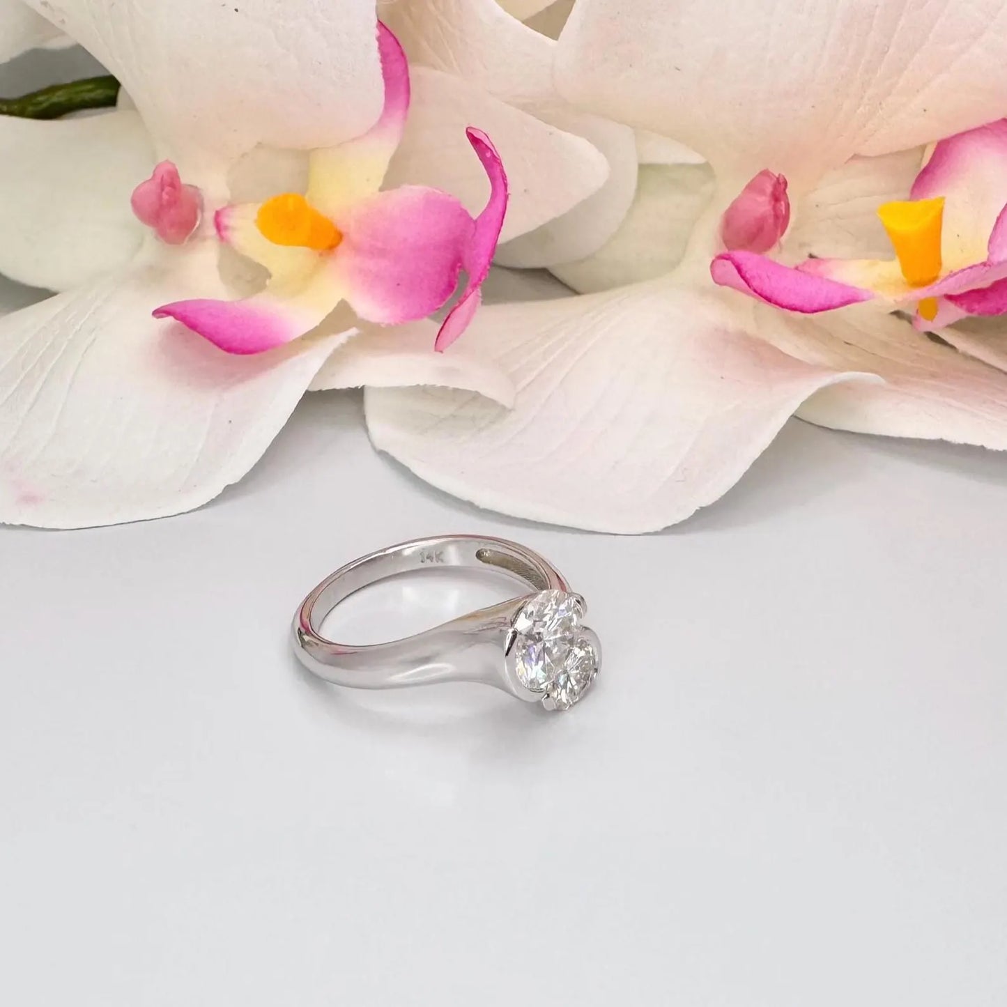 Lab Grown Diamond Ring 1.5 Carat 14k Solid Gold Two Stone Round Cut Twist Band