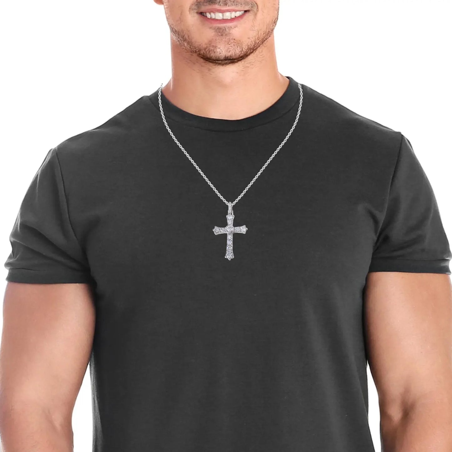 14K Gold Mens Diamond Cross Necklace,  Religious Jewelry