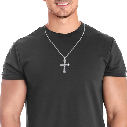 14K Gold Mens Diamond Cross Necklace,  Religious Jewelry
