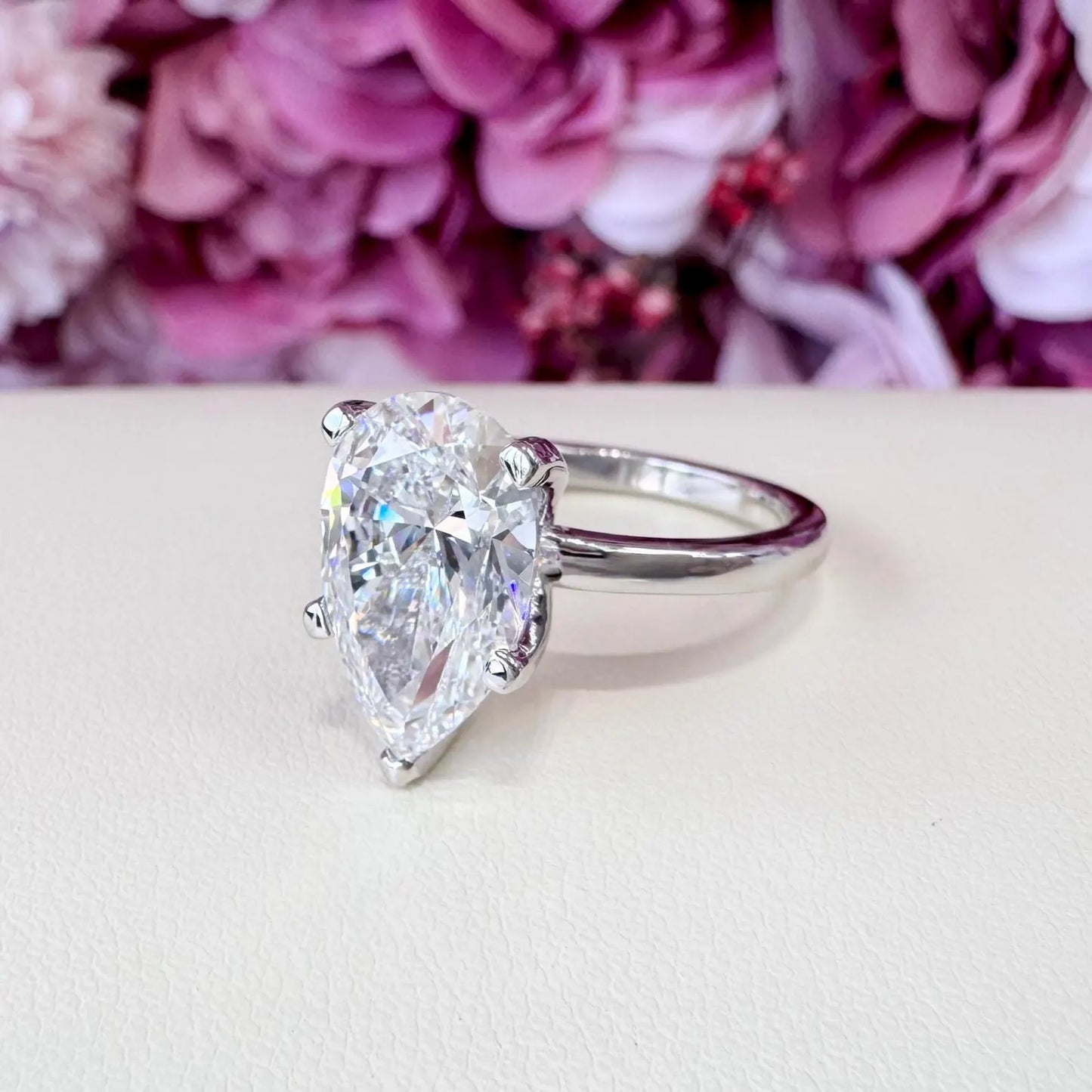 4.00CTW Large Pear Shaped Lab Grown Diamond Solitaire Engagement Ring 14K Gold, 5 Prong Pear Cut Wedding Ring, IGI Certified Diamond, #8748