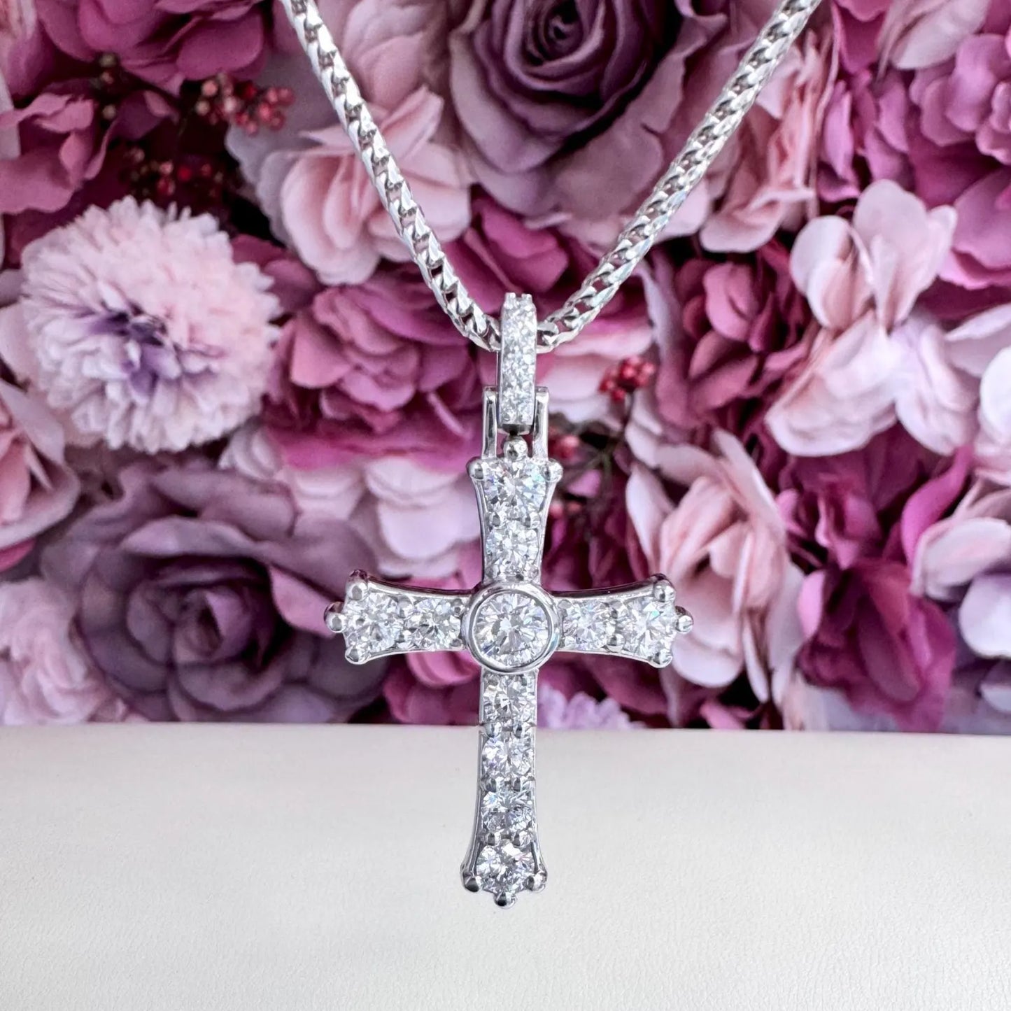 14K Gold Mens Diamond Cross Necklace,  Religious Jewelry