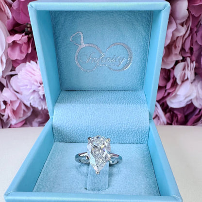 4.00CTW Large Pear Shaped Lab Grown Diamond Solitaire Engagement Ring 14K Gold, 5 Prong Pear Cut Wedding Ring, IGI Certified Diamond, #8748