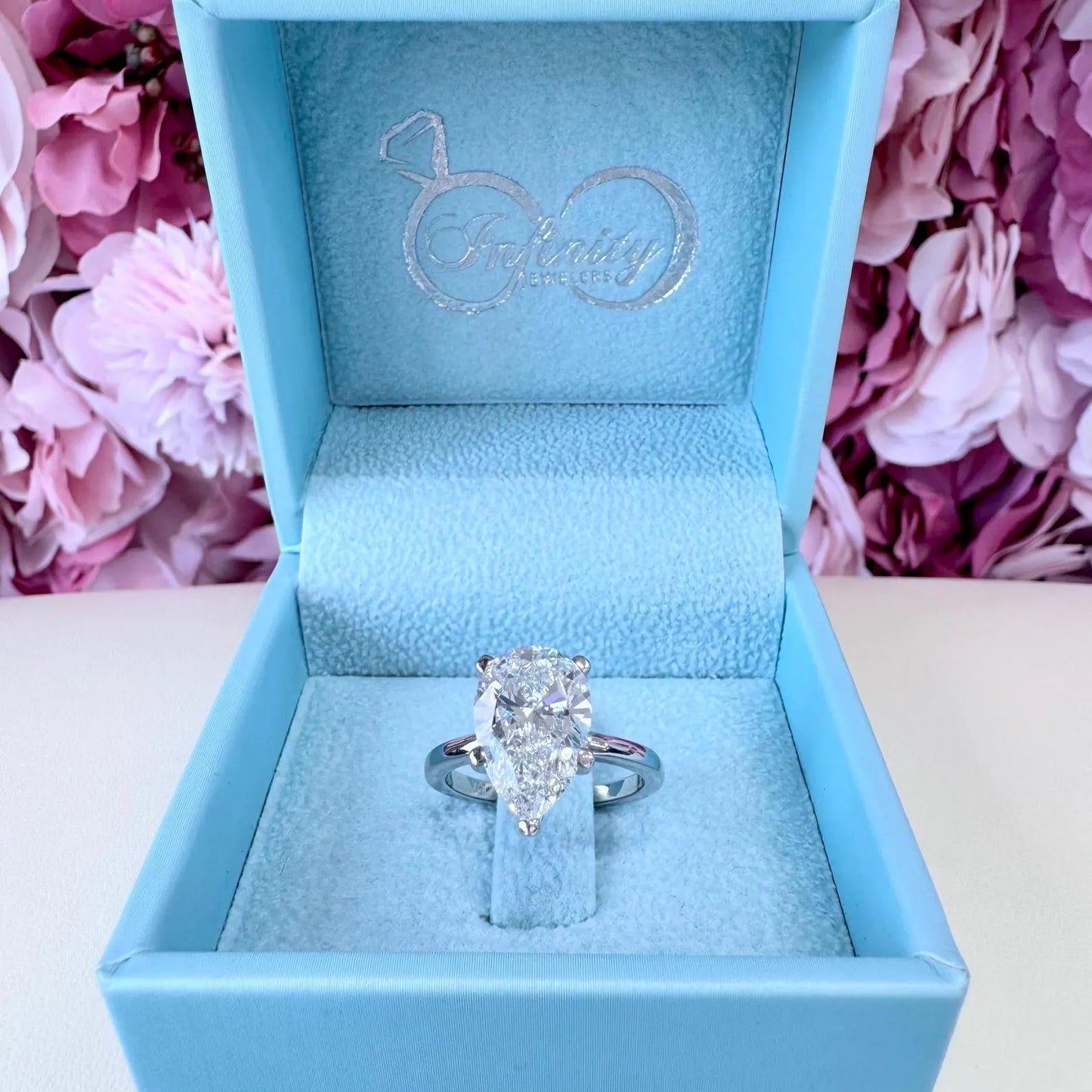 4.00CTW Large Pear Shaped Lab Grown Diamond Solitaire Engagement Ring 14K Gold, 5 Prong Pear Cut Wedding Ring, IGI Certified Diamond, #8748