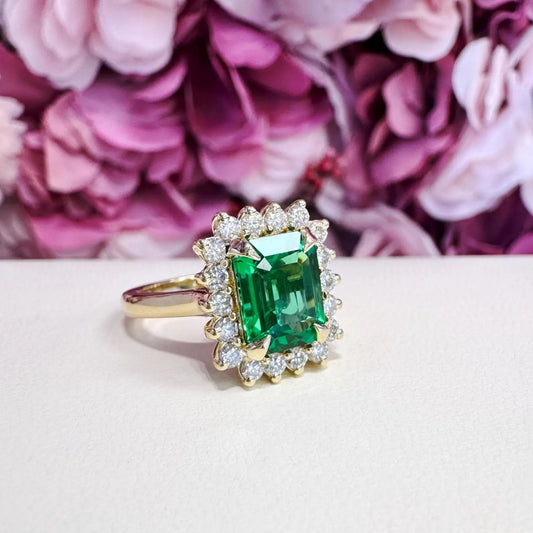 Emerald Cut Emerald Engagement Ring, Moissanite Halo, May Birthstone #8804