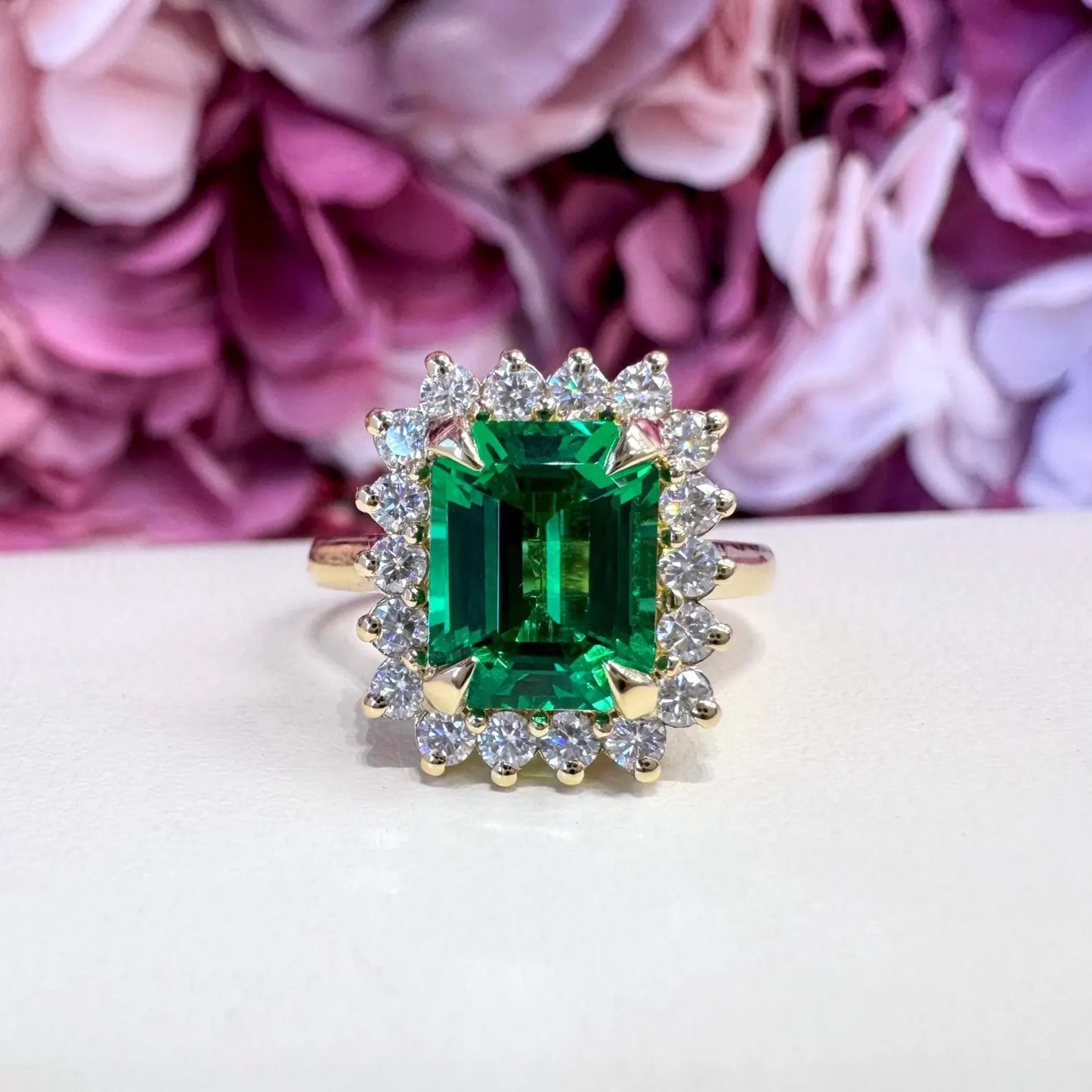 Emerald Cut Emerald Engagement Ring, Moissanite Halo, May Birthstone #8804