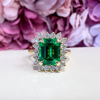 Emerald Cut Emerald Engagement Ring, Moissanite Halo, May Birthstone #8804