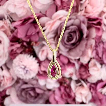 14K Gold Teardrop Ruby Necklace , Pear Shape Ruby Pendant , Teardrop Ruby Pendant Necklace with Chain , July Birthstone Jewelry , #8821