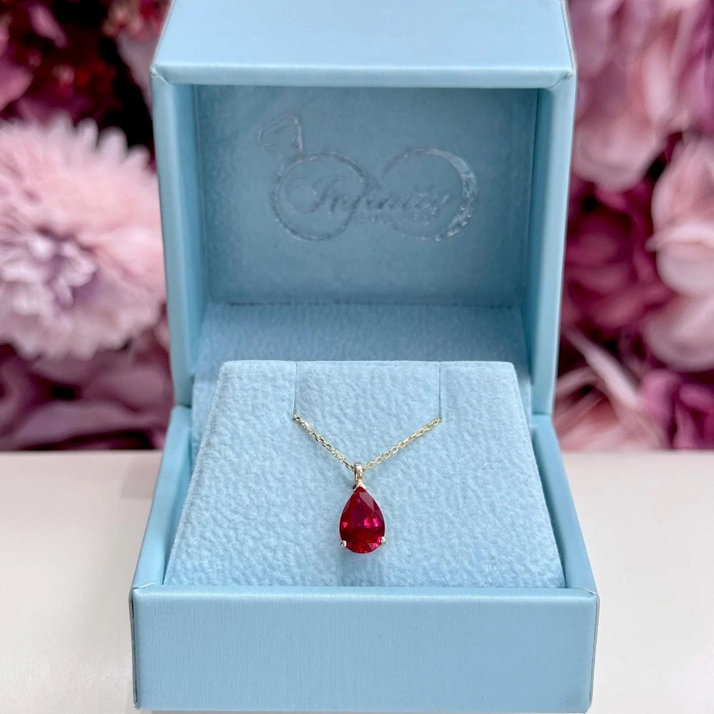 14K Gold Teardrop Ruby Necklace , Pear Shape Ruby Pendant , Teardrop Ruby Pendant Necklace with Chain , July Birthstone Jewelry , #8821