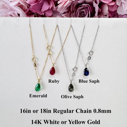 14K Gold Teardrop Ruby Necklace , Pear Shape Ruby Pendant , Teardrop Ruby Pendant Necklace with Chain , July Birthstone Jewelry , #8821