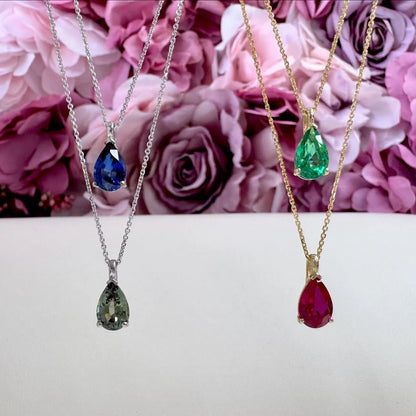 14K Gold Teardrop Ruby Necklace , Pear Shape Ruby Pendant , Teardrop Ruby Pendant Necklace with Chain , July Birthstone Jewelry , #8821