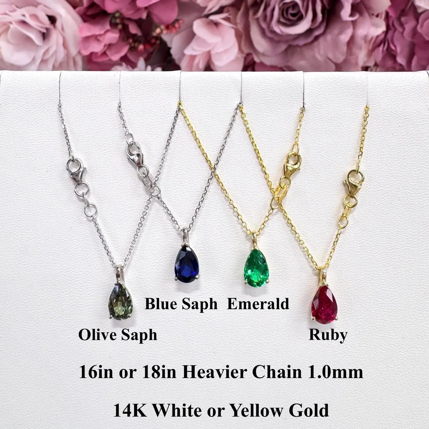 14K Gold Teardrop Ruby Necklace , Pear Shape Ruby Pendant , Teardrop Ruby Pendant Necklace with Chain , July Birthstone Jewelry , #8821