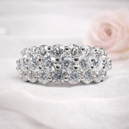 Moissanite Engagement Ring White Gold Cluster Ring , Moissanite Cluster Cocktail Ring , Unique Vintage Ladies Moissanite Promise Ring  #7367