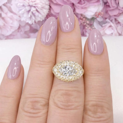 East West Marquis Cut Lab Grown Diamond Engagement Ring 14K Solid Gold , Unique Pinky Ring Lab Diamond #8851