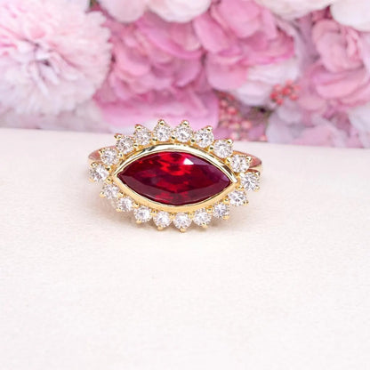 Evil Eye Ring Yellow Gold Marquis Cut Evil Eye Ring Women Unique Emerald East West Marquis Ring #7351