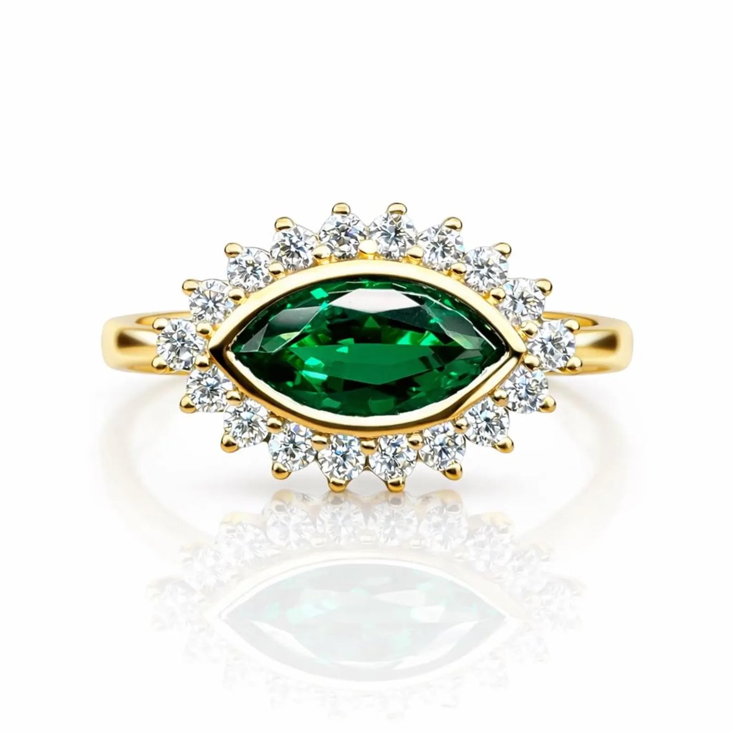 Evil Eye Ring Yellow Gold Marquis Cut Evil Eye Ring Women Unique Emerald East West Marquis Ring #7351