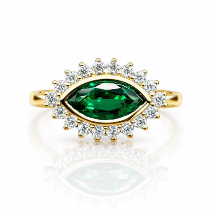 Evil Eye Ring Yellow Gold Marquis Cut Evil Eye Ring Women Unique Emerald East West Marquis Ring #7351