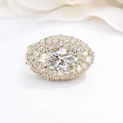 East West Marquis Cut Lab Grown Diamond Engagement Ring 14K Solid Gold , Unique Pinky Ring Lab Diamond #8851