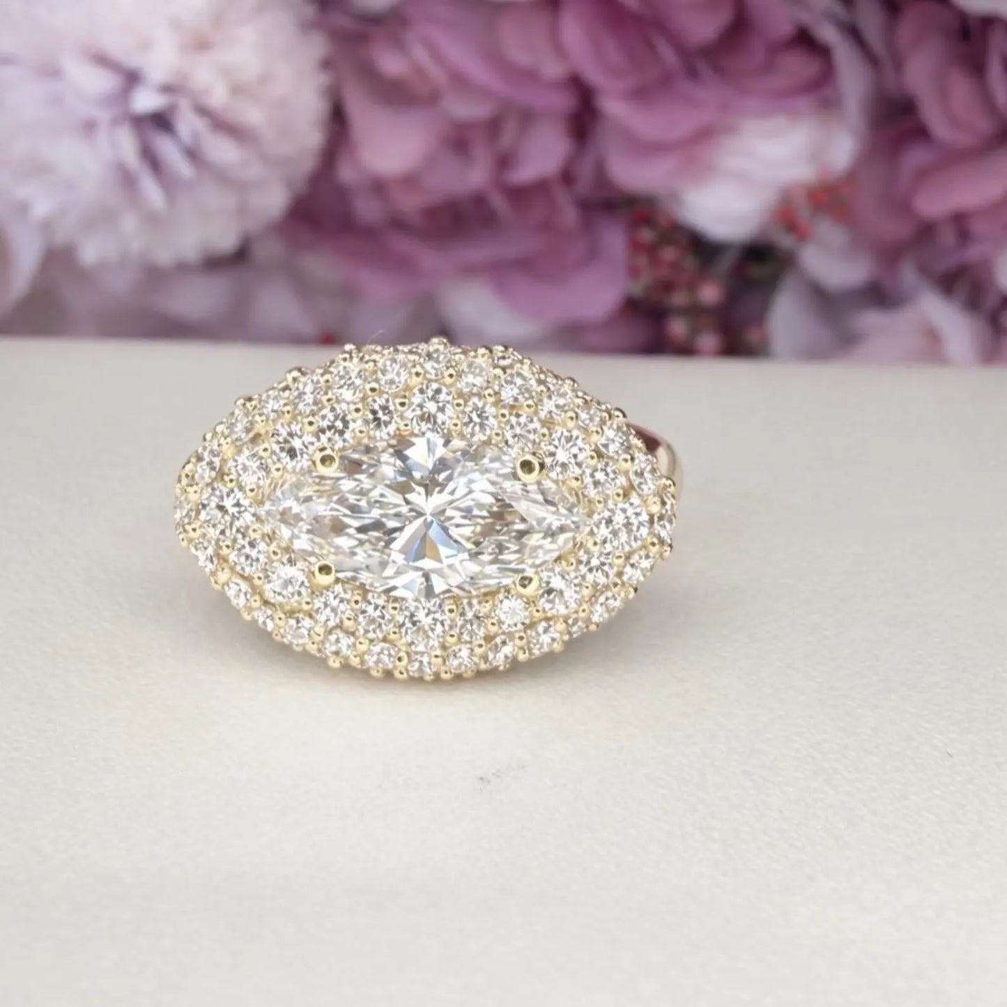 East West Marquis Cut Lab Grown Diamond Engagement Ring 14K Solid Gold , Unique Pinky Ring Lab Diamond #8851