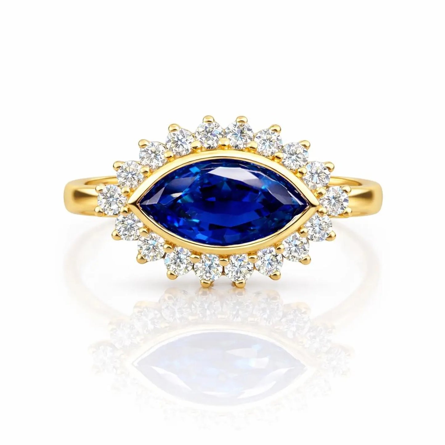 Evil Eye Ring Yellow Gold Marquis Cut Evil Eye Ring Women Unique Emerald East West Marquis Ring #7351