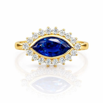 Evil Eye Ring Yellow Gold Marquis Cut Evil Eye Ring Women Unique Emerald East West Marquis Ring #7351