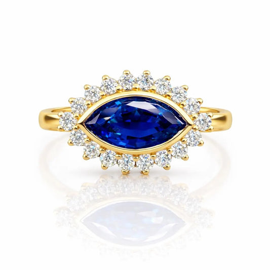 Evil Eye Ring Yellow Gold Marquis Cut Evil Eye Ring Women Unique Emerald East West Marquis Ring #7351