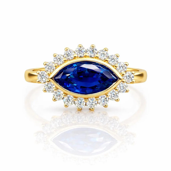 Evil Eye Ring Yellow Gold Marquis Cut Evil Eye Ring Women Unique Emerald East West Marquis Ring #7351