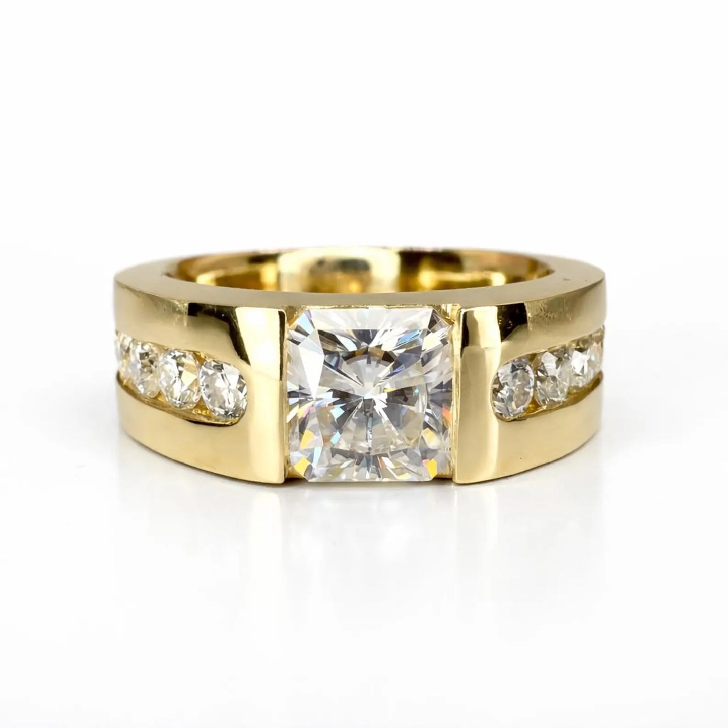 Mens Radiant Cut Moissanite Wedding Band White Gold, Classic Mans Wedding Band Comfort Fit, Mens Wedding Band White Gold Promise Ring, #7649