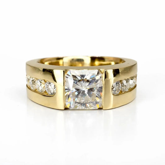 Mens Radiant Cut Moissanite Wedding Band White Gold, Classic Mans Wedding Band Comfort Fit, Mens Wedding Band White Gold Promise Ring, #7649