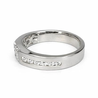 Mens Radiant Cut Moissanite Wedding Band White Gold, Classic Mans Wedding Band Comfort Fit, Mens Wedding Band White Gold Promise Ring, #7649