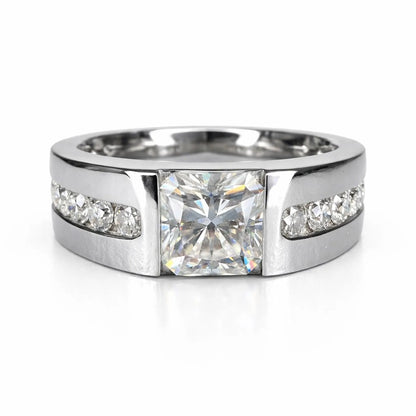 Mens Radiant Cut Moissanite Wedding Band White Gold, Classic Mans Wedding Band Comfort Fit, Mens Wedding Band White Gold Promise Ring, #7649