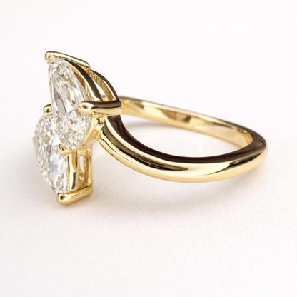 14K Gold Toi et Moi Ring, 2.00 CTW Pear Lab Grown Diamond Engagement Ring #8867
