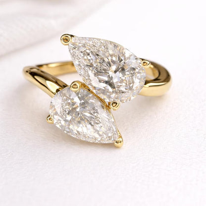 14K Gold Toi et Moi Ring, 2.00 CTW Pear Lab Grown Diamond Engagement Ring #8867