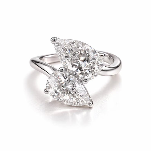 14K Gold Toi et Moi Ring, 2.00 CTW Pear Lab Grown Diamond Engagement Ring #8867