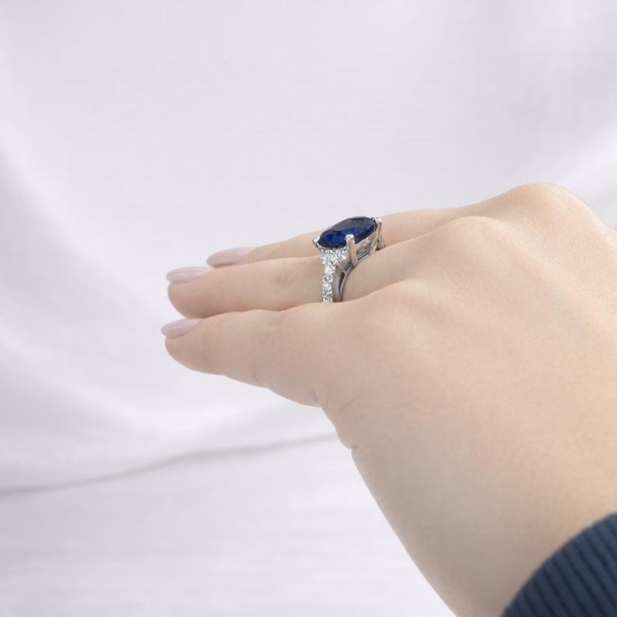 Blue Sapphire Ring 14K White Gold, September Birthstone Wedding Ring, Cushion Cut Blue Sapphire Engagement Ring, Unique Sapphire Ring